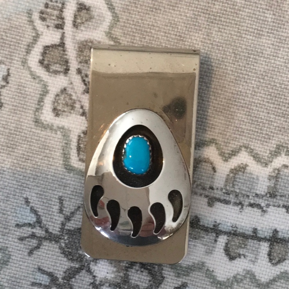 Vintage Bear Claw with Turquoise Stone Money Clip